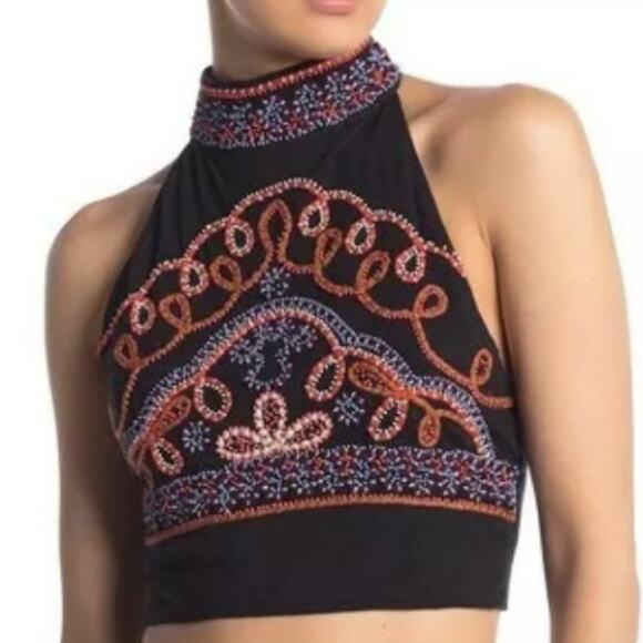 Free People Tops - Free People GOA Embroidered Crop Halter Top NWT Size Small